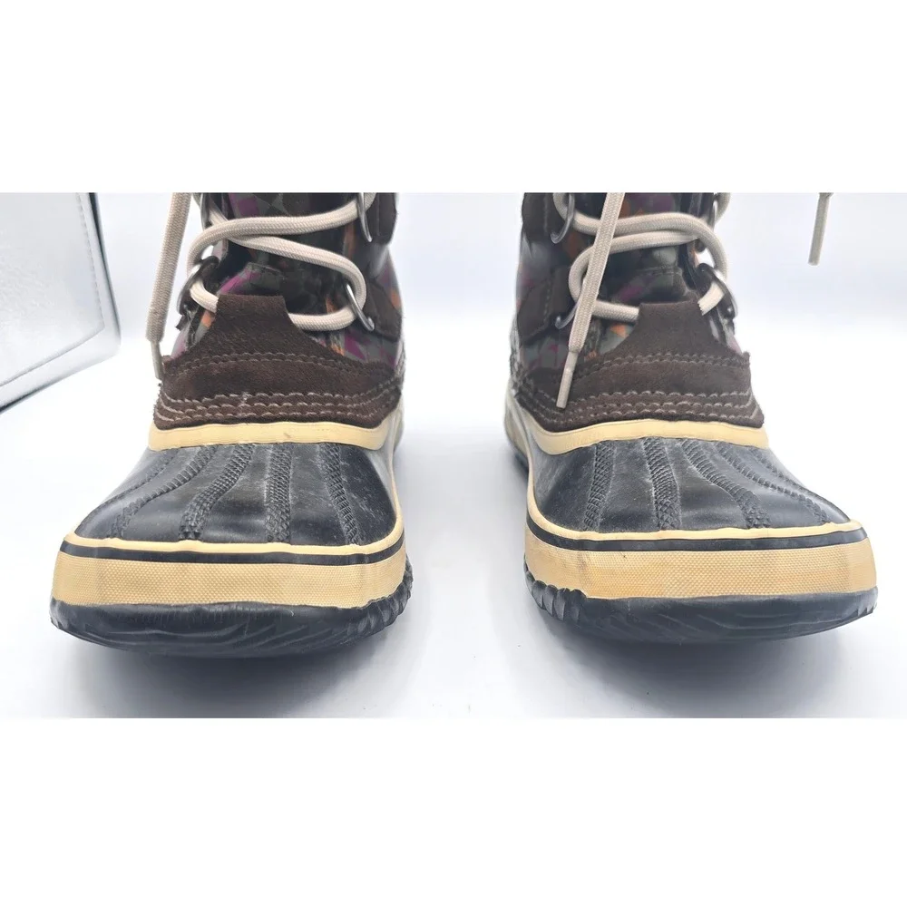 Sorel Pac Graphic Winter Snow Boots Womens Size 7 Waterproof Multi Plaid Leather